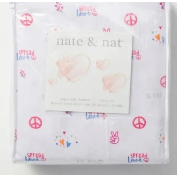 Nate & Nat Full Size Flannel Sheet Set (Peace Love Hearts) - Picture 3 of 4
